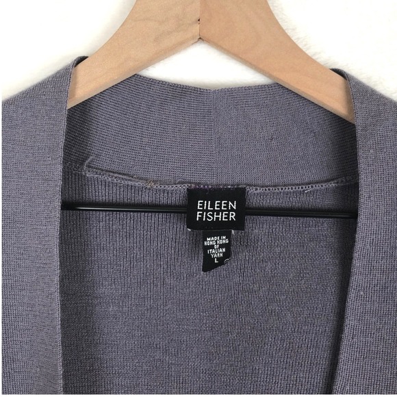 EILEEN FISHER Italian Yarn Open Cardigan Women's Sz L Purple Gray L/S Sweater - Picture 3 of 9